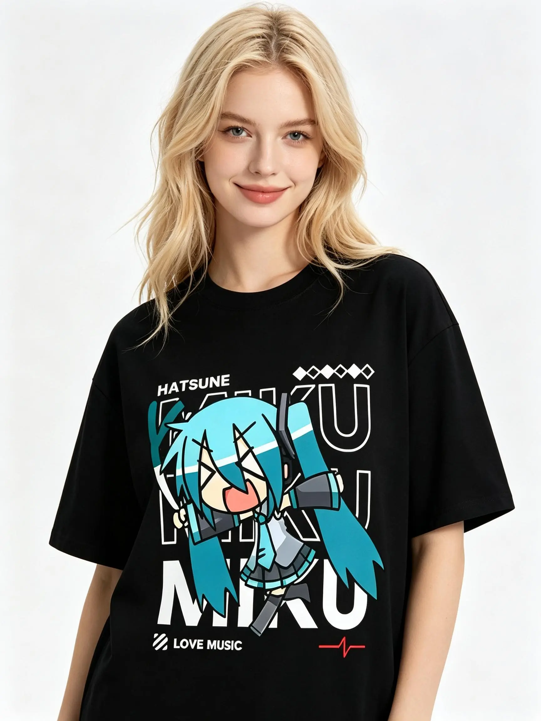 Hatsune Miku Kawaii Printed T-Shirt for Fans, 100% Cotton Summer Casual Unisex Fashion, Perfect Outdoor Loose Streetwear for Men, Women, and Children,  fyp   shirt