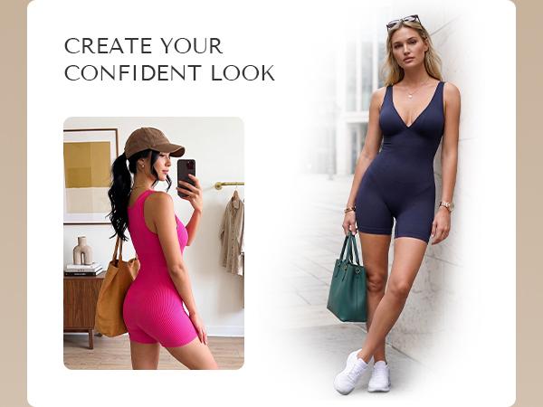 SHAPELLX  Deep V Sculpt Bodycon Stretch Shorts Jumpsuit Romper Tummy Control Boyleg Bodysuit