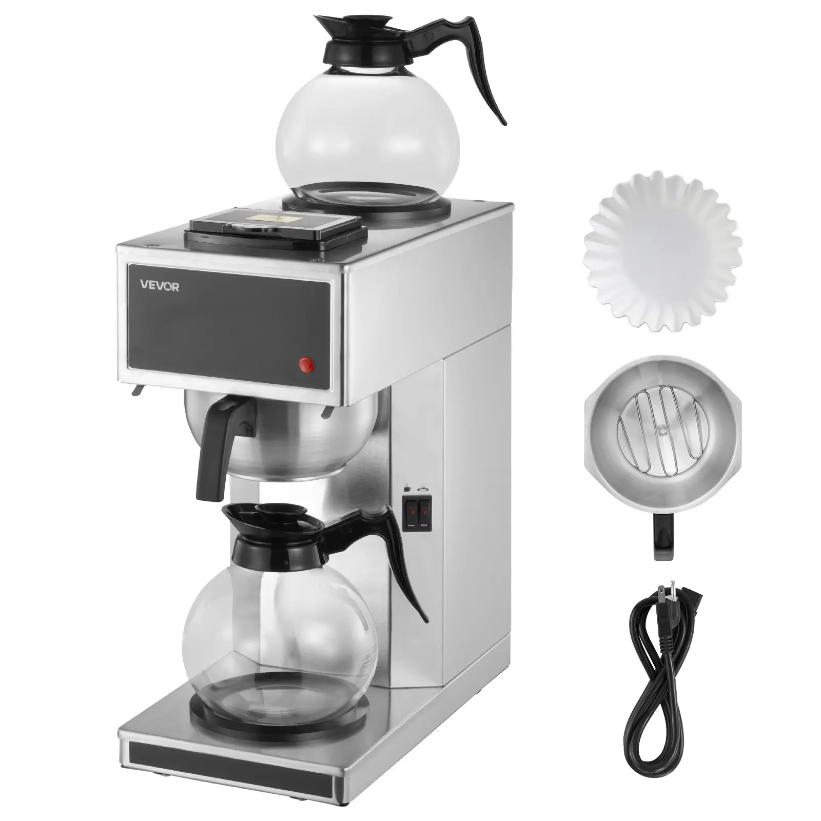 【Summerfinds】VEVOR Commercial Drip Coffee Maker, 12 Cups Coffee-Maker Machine with 2 Glass Carafes and 2 Decanter Warmer Plates, Stainless Steel Drip Style Coffee Brewer, for Restaurant, Office, Coffee Shop & Home