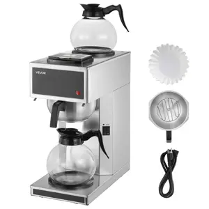【Father's Day】VEVOR Commercial Drip Coffee Maker, 12 Cups Coffee-Maker Machine with 2 Glass Carafes and 2 Decanter Warmer Plates, Stainless Steel Drip Style Coffee Brewer, for Restaurant, Office, Coffee Shop & Home