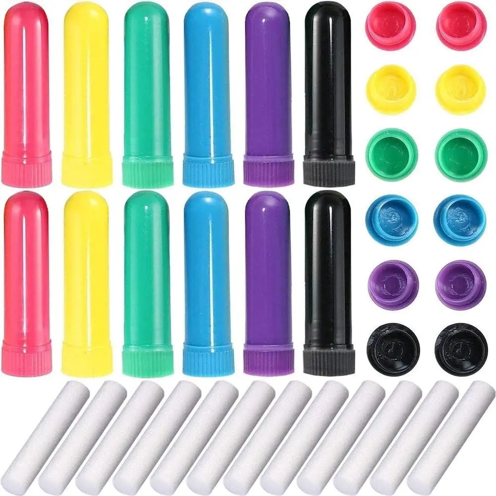 Essential Oil Inhaler Set - 12 Set Refillable Nasal Inhaler Blanks with Unscented Wicks, Assorted Colors, Skincare & Comfort
