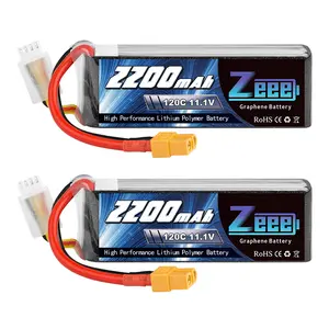 Zeee 3S 120C 2200mAh 11.1V Lipo Battery with XT60 Plug RC Graphene Lipo for FPV Drone Quadcopter Helicopter Airplane RC Boat RC Car RC Models(2 Pack) Fast Brushless