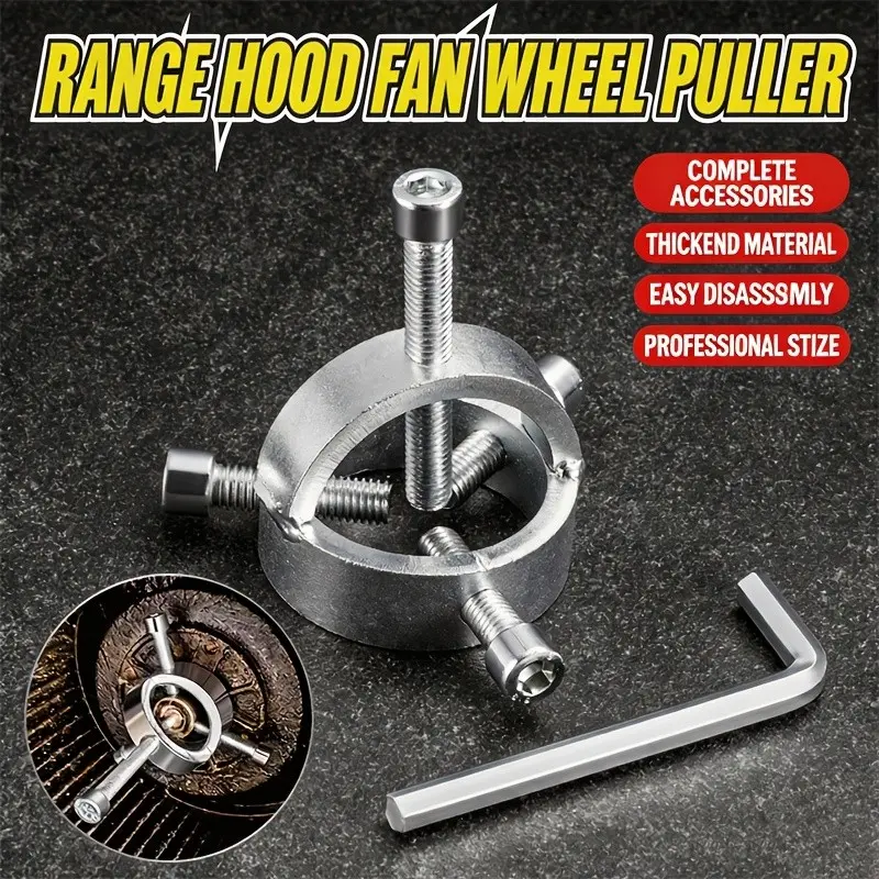 1Set Heavy Duty Fan Blade & Impeller Remover Kit, Professional Motor Pulley Puller with Wrench, Easily Disassemble for Range Hood Repair
