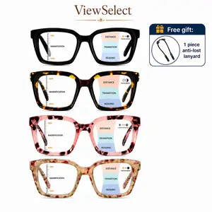 ViewSelect 4-Pack Oversized Square Progressive Reading Glasses - Blue Light Blocking Multi-Pack Readers with Pads, Spring Hinge, Lightweight Anti-Glare Daily Computer Eyeglasses for Women & Men