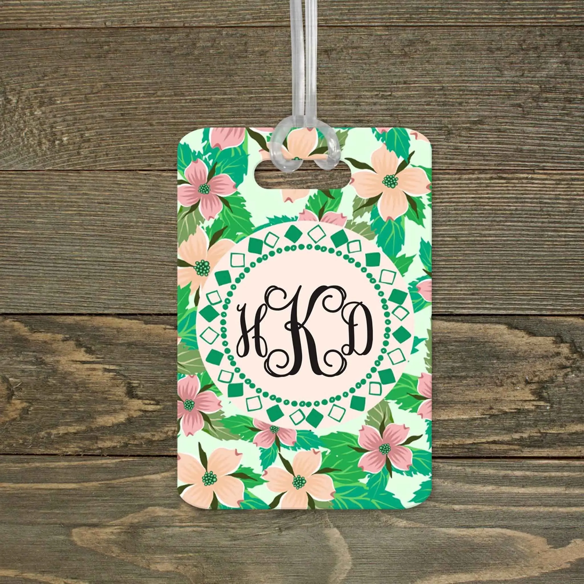 Personalized Luggage Tag | Custom Monogram Bag Tag | Peach Hibiscus