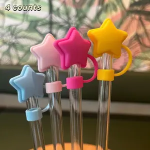Cute Star Design Straw Cap, 4 Counts Reusable Straw Cap, Creative Dustproof Straw Cap, Drink Protector, Drinkware Accessories for Home Kitchen