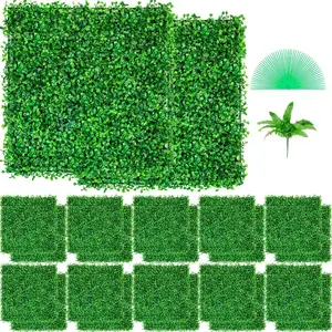 fathersdaygift  VEVOR Artificial Boxwood Panel UV 24pcs Boxwood Hedge Wall Panels Artificial Grass Backdrop Wall 10 X 10 4 cm Green Grass Wall, Fake Hedge for Decor Privacy Fence Indoor, Outdoor Garden Backyard