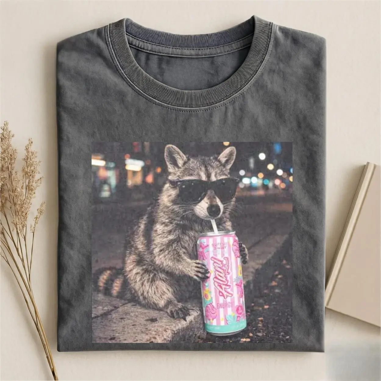 Raccoon Cotton Candy Alani Drink Graphic Tee, Fun Animal Lover Shirt, Vintage Raccoons Shirt, Funny Meme Genz Dank Raccoons Shirt