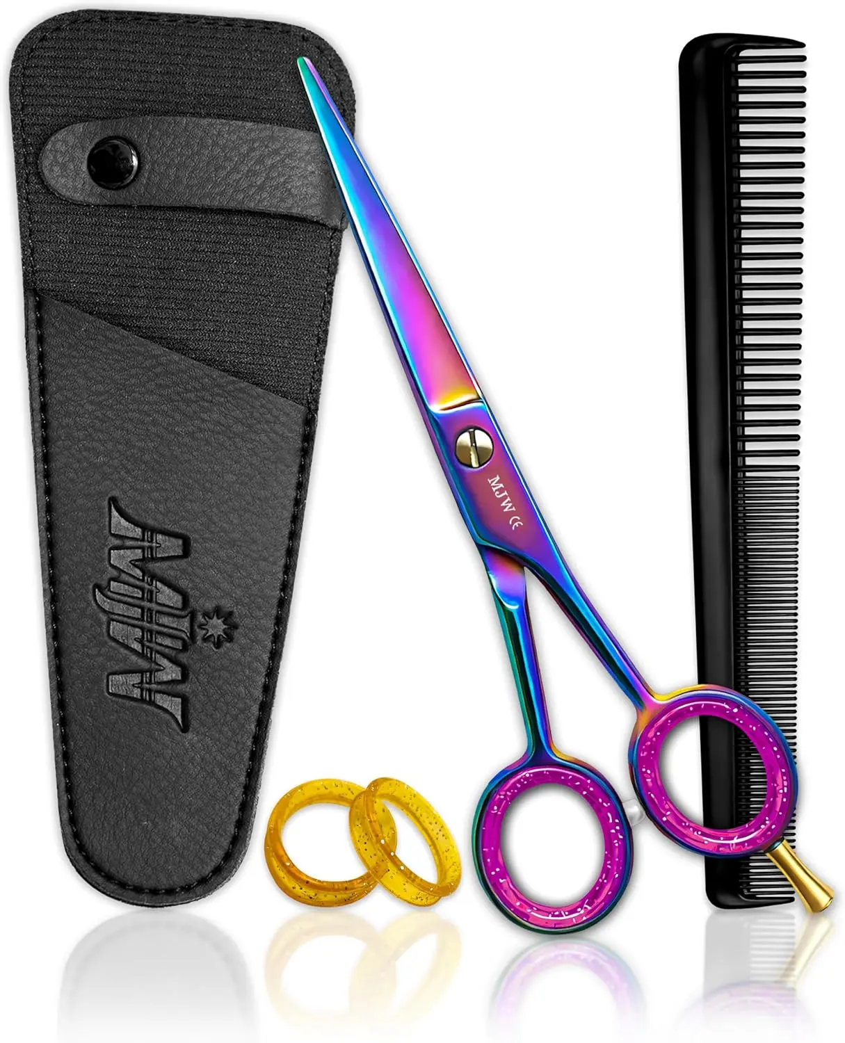 MJW Professional Hairdressing Scissors Kit, 6.5-Inch Rainbow Stainless Steel Shears for Precision Cutting, Ergonomic Haircare for Men & Women, Storage, Gift, Lightweight, Durable