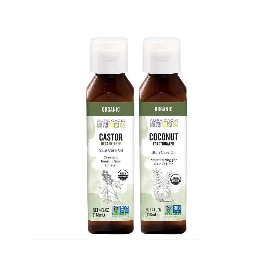Aura Cacia Natural Makeup Remover Set – Organic Fractionated Coconut Oil & Castor Oil for Easy Makeup Removal & Skin Nourishment