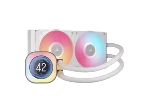 CORSAIR iCUE LINK TITAN 240 RX LCD Liquid CPU Cooler – White – RX120 RGB Fans – Fits Intel®  LGA 1851/1700, AMD® AM5/AM4 – iCUE LINK System Hub Included