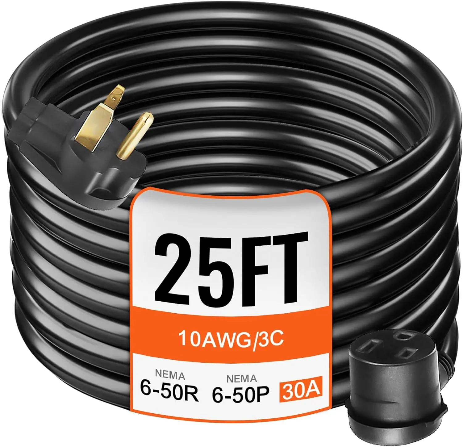 VEVOR Industrial Welder Extension Cord, 30A 25ft 250V, 10 Gauge 3-Prong NEMA 6-50 Pure Copper Plug, Outdoor-Safe for MIG, Lincoln, TIG Welding Equipment, Black
