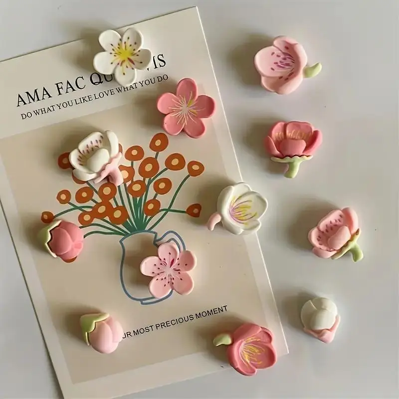 Flower Design Fridge Magnet, Flower Magnets, Cute Magnets For Fridge, Refrigerator Magnets Decorative, 12pcs/set Cute Mini Creative Fridge Decoration, Office Home Decoration & Photo & Message Whiteboard Sticker