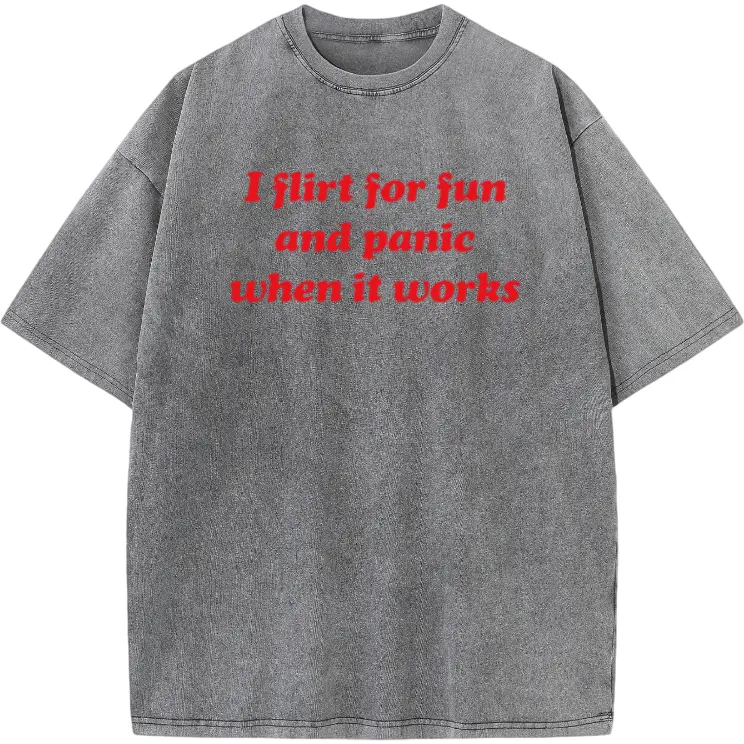 Men's Casual Round Neck Printed Cotton T-shirt - "I Flirt for Fun Panic When It Works" Dating Humor, 2026 Summer Short-Sleeved, Menswear Top for Human Adults