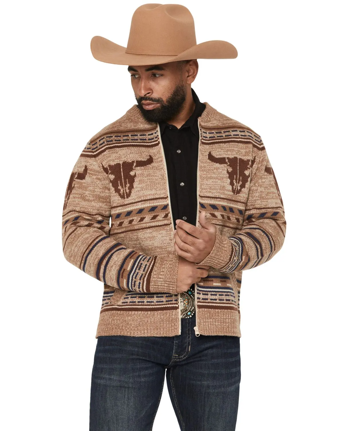 Cotton Men's And Rye Men'S Novelty Steerhead Zip-Up Sweater - Crm204