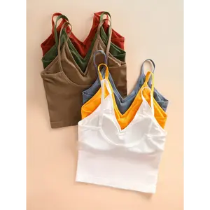 6-Pack Stretchy Sleeveless Crop Tops - Ribbed Tank Tops for Women, Assorted Colors, Casual Style, Comfort Fit, Multicolor Short Fabric Knit Womenswear