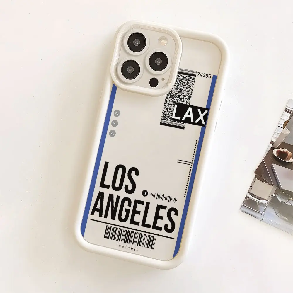Airplane Ticket Design Cute Silicone Phone Case for iPhone 16/15/14/13/12/11 Pro-Plus-Pro Max, Waterproof Shockproof Durable TPU Protector with Los Angeles-Inspired Styling