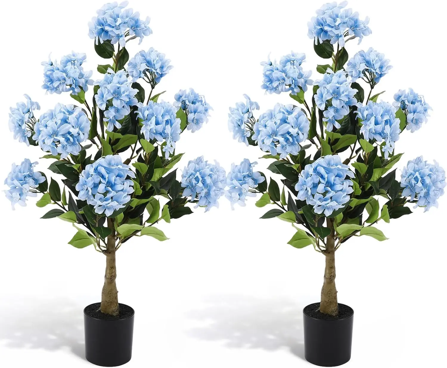 2 Pack 3ft Artificial Hydrangea Tree Faux Hydrangea Plant Indoor Outdoor Fake Flower Tree with Cement Base Pot Real to Touch Plant Decoration for Home Garden Housewarming Wedding(Blue,3ft),dorm essentials
