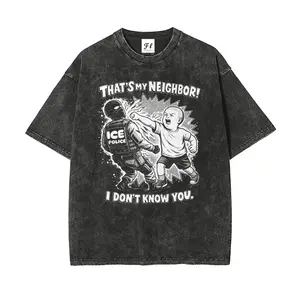 That's My Neighbor Anti ICE Shirt Oversize Unisex Washed T-Shirt for Women and Men's Unisex Fit Batik Cotton Oversize Streetwear Menswear  Super Soft Pre-Shrunk