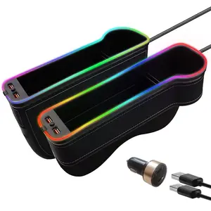Car Interior Lighting, 2 Counts Car Seat-Gap Filler Organizer with 2 USB Fast Charger, Car Console Side Organizer with Colorful RGB Ambient Lamp, Interior Car Lights, Car Atmosphere Lights, Car Interior Accessories