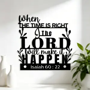 1 Piece Isaiah 60:22 Bible Metal Wall Decor - 'The Lord Will Make It Happen in His Time' - Minimalist Black Scripture Plaque, Suitable for Indoor/Outdoor Religious Decoration, Home, Office, Church - Christmas, Thanksgiving,