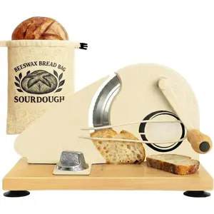 2-in-1 Manual Bread Slicer for Homemade Sourdough Rounds with Beeswax Bread Bag - Hand Crank Bread , Adjustable Thickness, Guide Rail, Uniform Artisan Slices