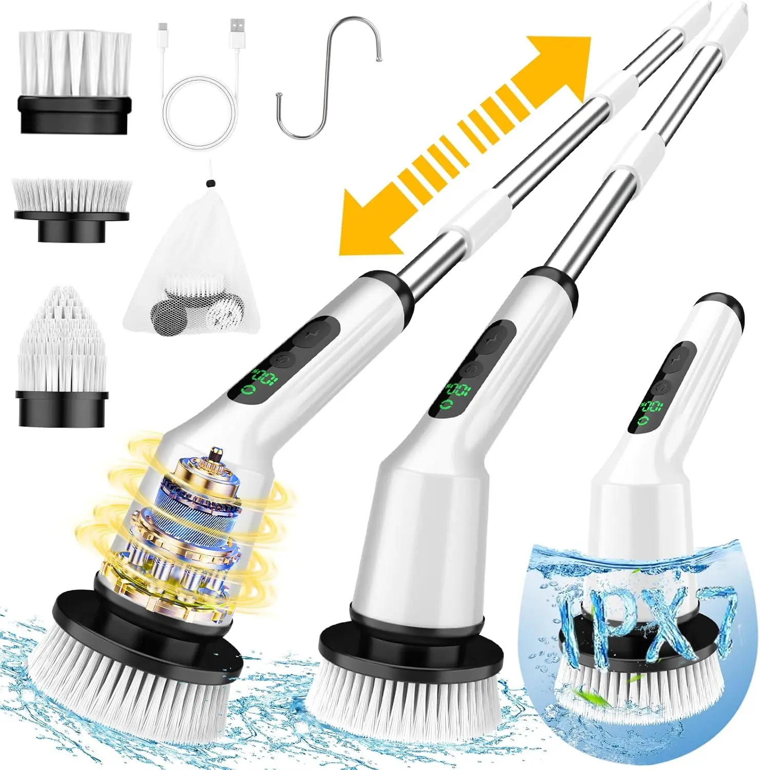 ZYLER Cordless Handheld Electric Spin Scrubber, USB Rechargeable Cleaner, IPX7 Waterproof Durable Power Scrubber, Floor Scrubbing Brush for Bath & Tile Home Cleaning, Cordless Handheld Scrubber