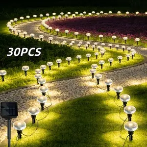30 Outdoor Solar Ground Lights with 8 Lighting Modes, Equipped with a Light Sensor. These LED Solar Lights Are IP44 Rated for Landscape Use, Suitable for Pathways, Yards, Lawns, And Driveways, Available in White Or Warm Light Options
