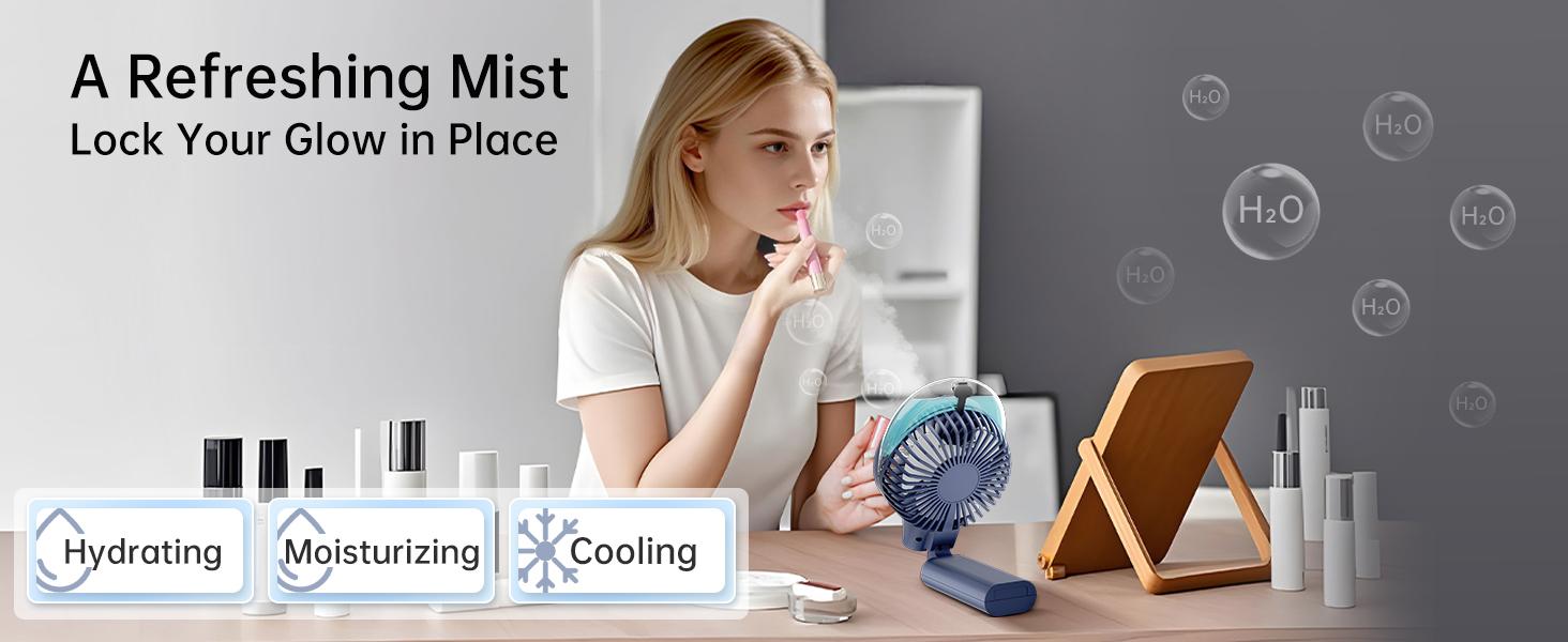Handheld Misting Fan, USB Rechargeable Mini Fan, 3-Speed Portable Foldable Fan For Travel Outdoors Hiking Camping Office Mobile Mother's Day Gifts