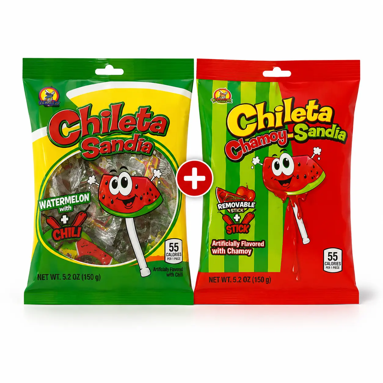 Chileta Sandia & Chamoy Sandia Lollipops Bundle 20ct | Watermelon Chili Sweet & Spicy Mexican Candy Mix Pack