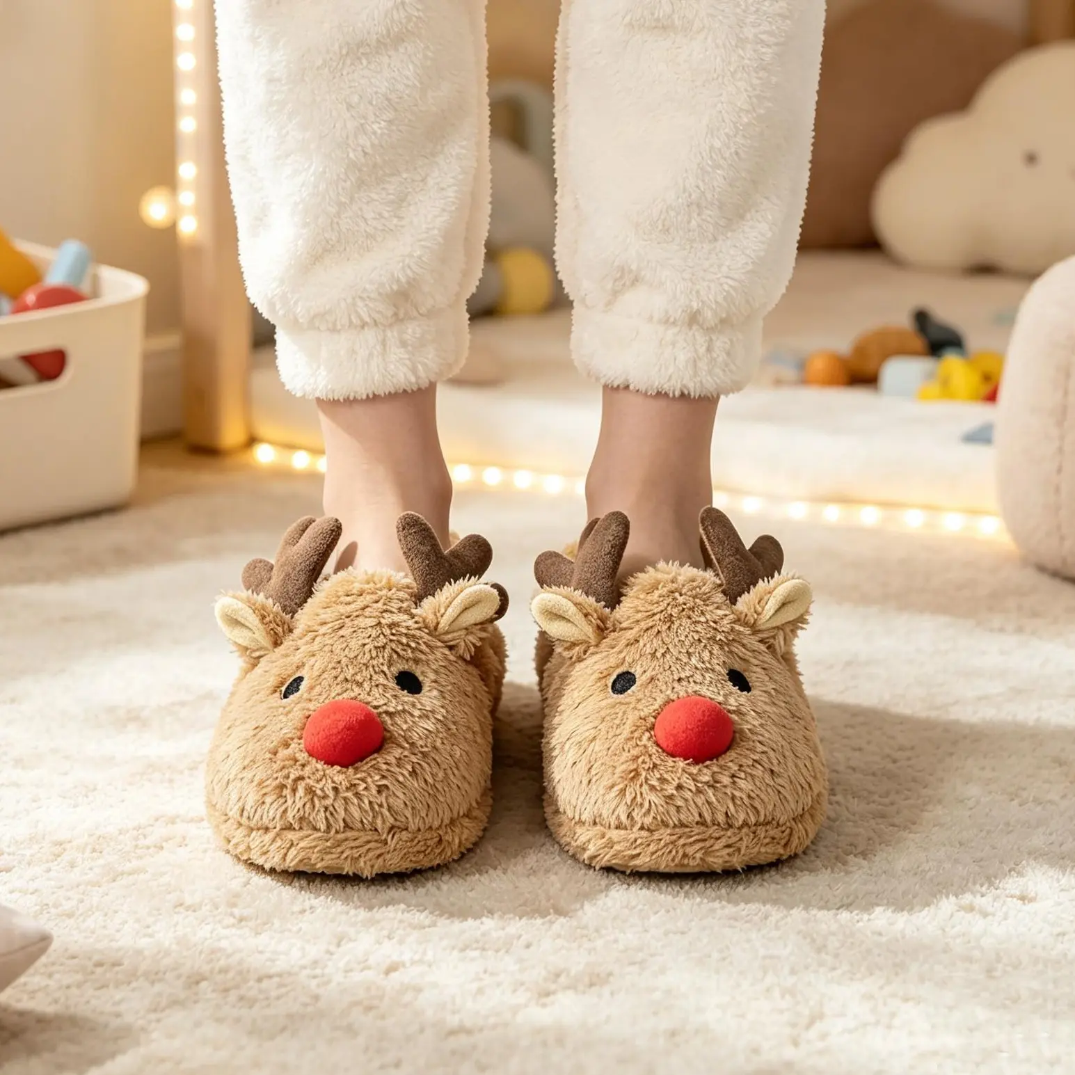 【SucuFashion New Style】Winter Slippers for Women, Warm Reindeer Slippers Retro Soft Plush, Cozy Fuzzy House Shoes for Bedroom Holiday
