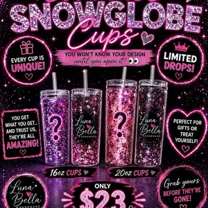 Surprise  16oz or 20oz   Snowglobe Cups Unique Designs Limited Drops Perfect for Gifts or Treats Drinkware Flasks Tumbler Water Bottles