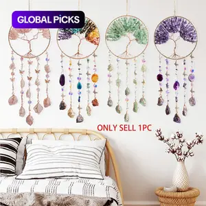 Bohemian Tree of Life Dream Catcher, Crystal Sun Catcher and Stone Wind Chime, Irregular Tree Shape, Home Living Room Room Window Garden Hanging Decoration, Wall Hanging Decoration, Birthday, Housewarming Gift #GLOBAL PICKS