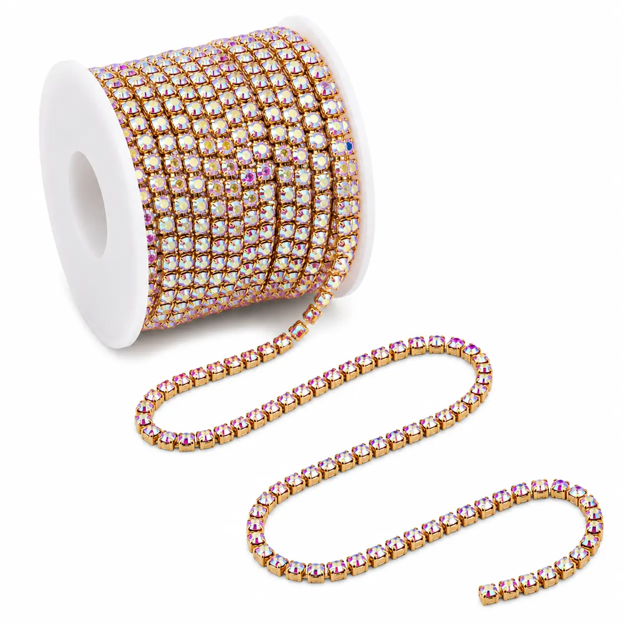 AB Crystal Golden Base Rhinestone Chain SS16