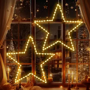 Christmas Window/Curtain Star Silhouette Lights 19inch 70LED 2 Pack Large Star Lighted Xmas Decoration Battery Operated Twinkle Fairy Outdoor Timer Light Wedding Party Home Décor-Warm White Set christmas decorations
