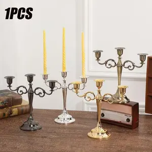 European Vintage Style Three-Arm Metal Candlestick, Decorative and Practical Elegant Design Home Décor Piece, Fits Various Decoration Styles