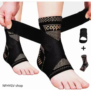 2-Pack Copper Infused Adjustable Compression Ankle Sleeves For Achilles Tendonitis And Plantar Fasciitis, Support Guards To Relieve Ankle Swelling And Sprain Discomfort