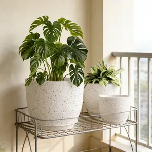 10/9/8 inch Plant Pots, 3 Pack Plastic Flower Pots Modern Flower Pots with Drainage Holes and Trays are for Indoor and Outdoor Plants, Herbs and Flowers, White Speckles