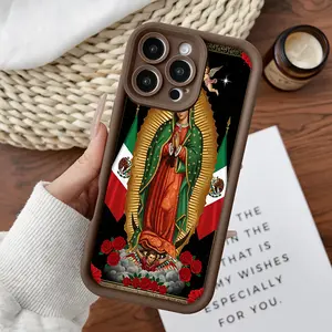 Softcase for iPhone11/12/13/14/15/16/17/promax/x/xs/xr/xsmax CaseOur Lady of Guadalupe with Flags Anti-Fall Shockproof Protective Slim Cover