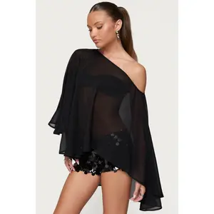 Sheer Chiffon Asymmetric Poncho