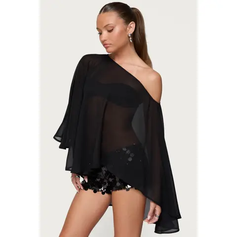 Sheer Chiffon Asymmetric Poncho
