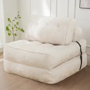 MAXYOYO Fuzzy Folding Sofa Bed, Convertible Sleeper Chair with Pillow Foldable Mattress with Back Support