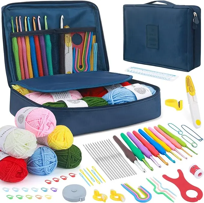 MECHEER Crochet Kit for Beginners, 67 Pcs Knitting Kits Crochet Set with Yarn, Ergonomic Crochet Hooks 0.6mm-6.0mm, Portable Crochet Starter Kit for Travel