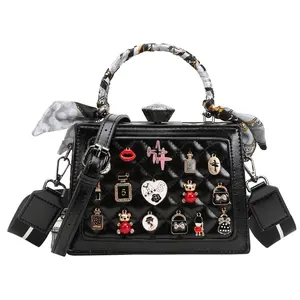 Vintage Charm Mini Top Handle Bag with Decorative Charms – Structured Crossbody & Handbag for Women