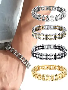 Trendy Hip Hop Punk Motorcycle Cuban Chain Bracelet, Fashion Street Style Men's Versatile Link Bracelet, Stylish Jewelry Accessory