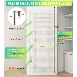 White 9-Tier Over The Door Pantry Organizer, Pantry Organization and Storage, Deep Baskets Hanging Metal, Wall Spice Rack Seasoning Shelves for Home & Kitchen, Laundry Room Bathroom