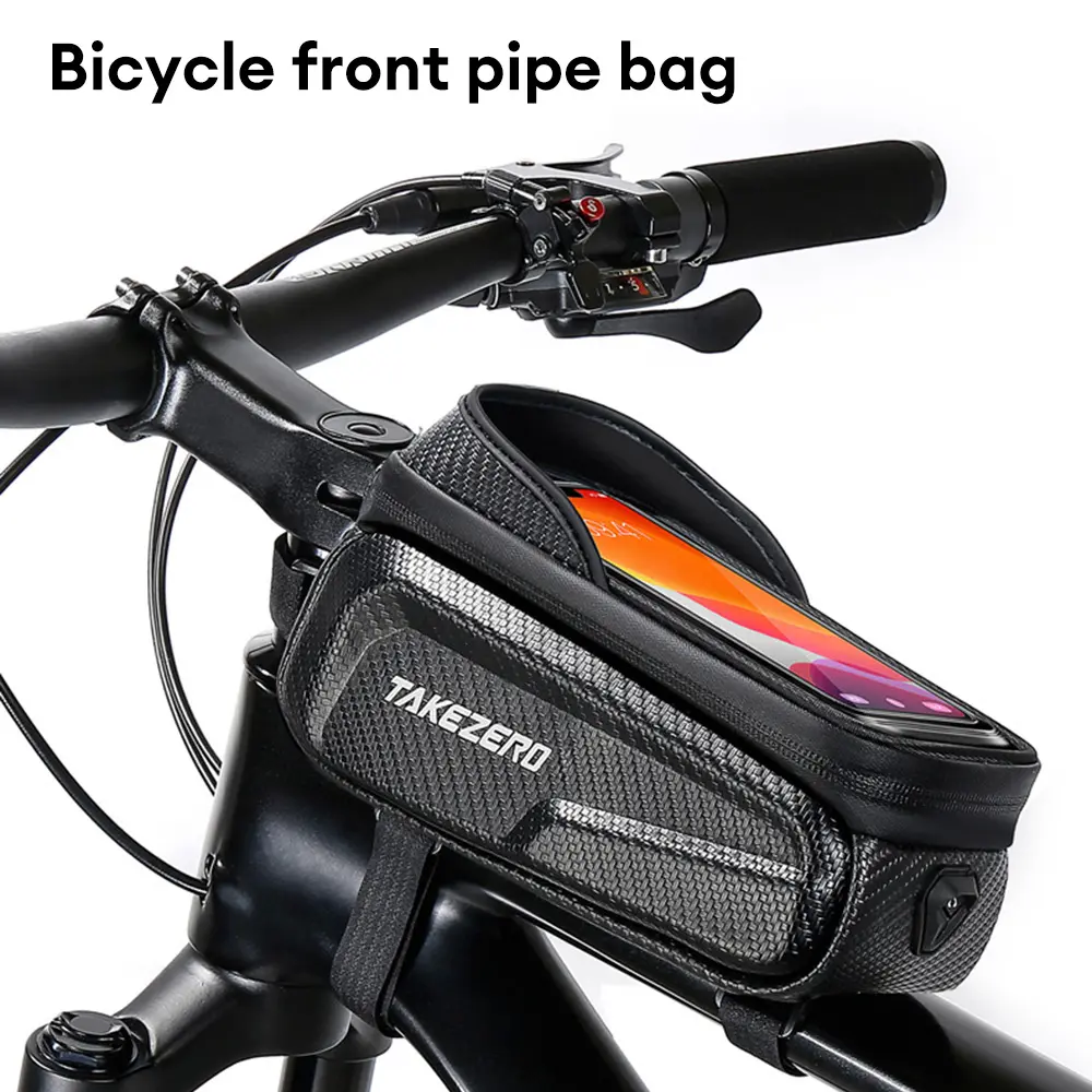 TAKEZERO Waterproof Touch Screen Bicycle Top Tube Bag - Sun Grain PU, Anti-Scratch, Streamlined Frame, Adjustable, Phone Compatible, Bicycle Mounting Cycling Gear for Daily Commute, MTB, Road Bike Outdoor Equipment, Bike Tools & Equipment, Mountain Bikes