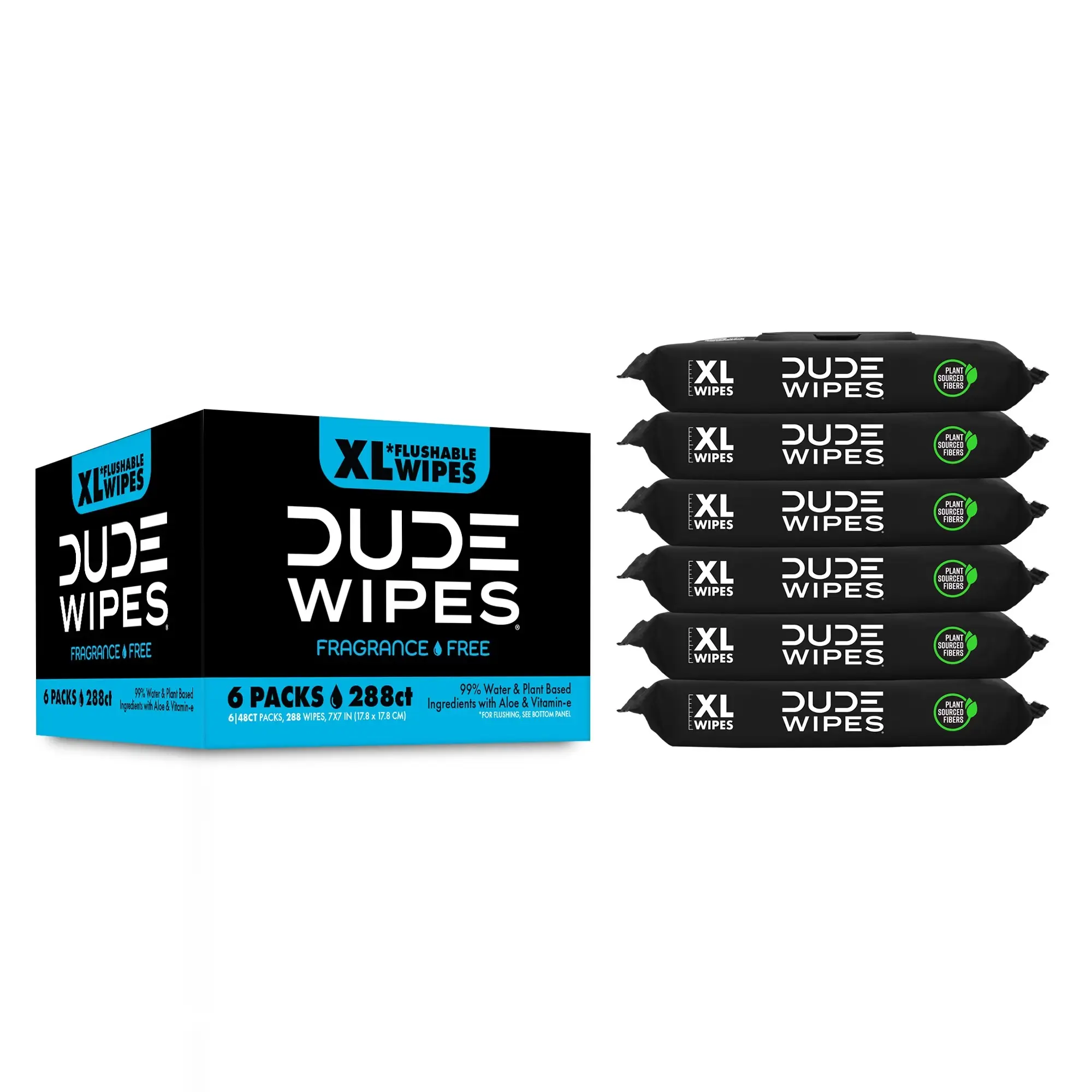 DUDE Flushable Wipes, XL Wet Wipes for At Home Use, Unscented, 48 Count, 6 Pack, Flushable Wipes for adult