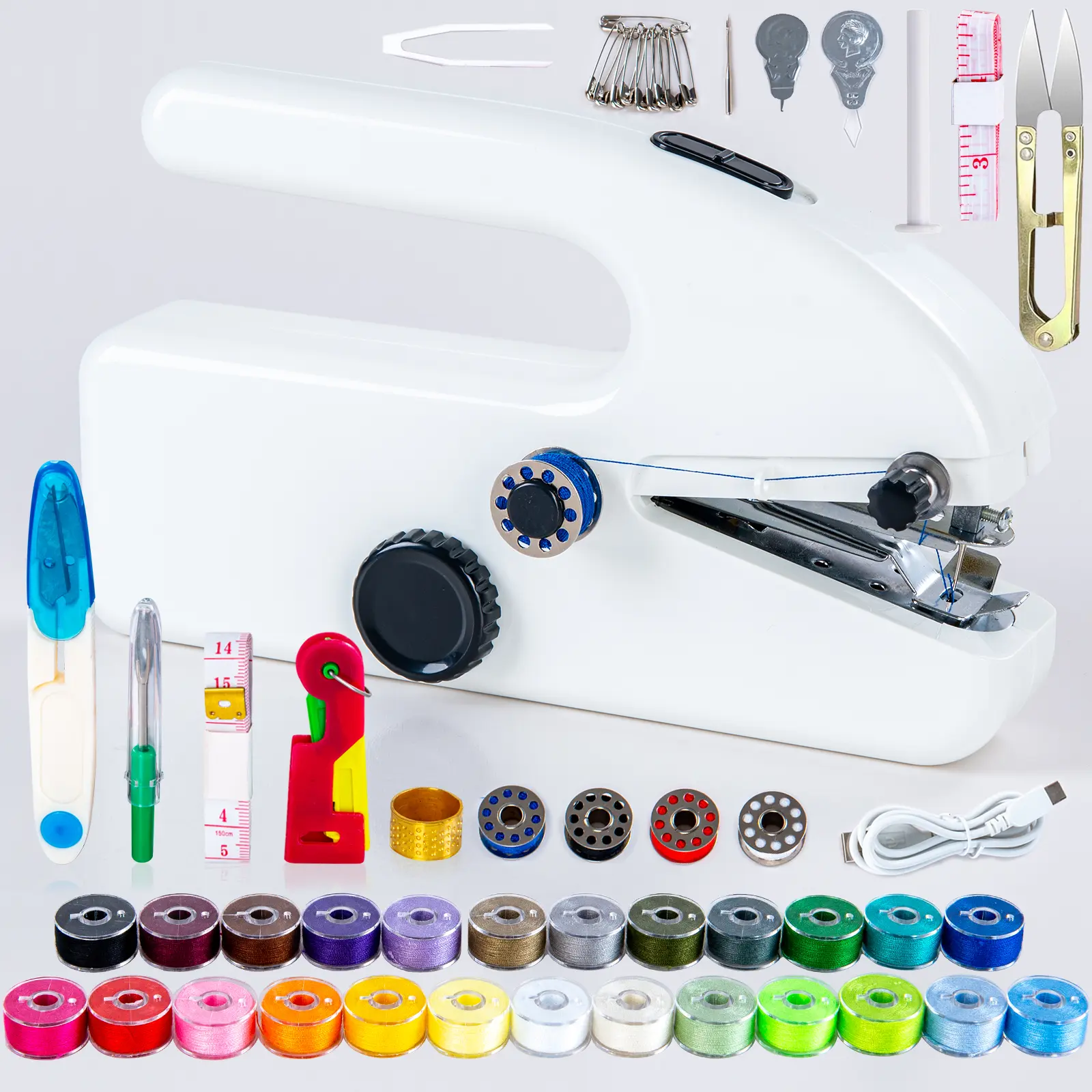 Portable Mini Handheld Dual-Powered Sewing Machine Package (Mini Sized Products), 25-Color Spools, 2 Speed Modes, Simple Operation, Fast Sewing for Beginners, Home Use, Clothing Fix & Fabric Repair