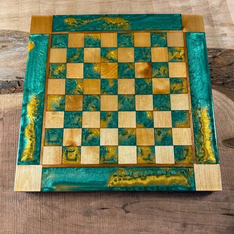 Golden Jungle Green Maple Wood Chess Board (INCLUDES PIECES) Golden Jungle Green Maple Wood Chess Board (INCLUDES PIECES)